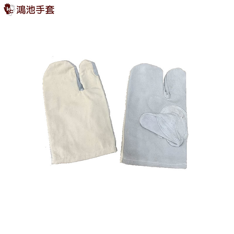 三指帆布背面皮手套